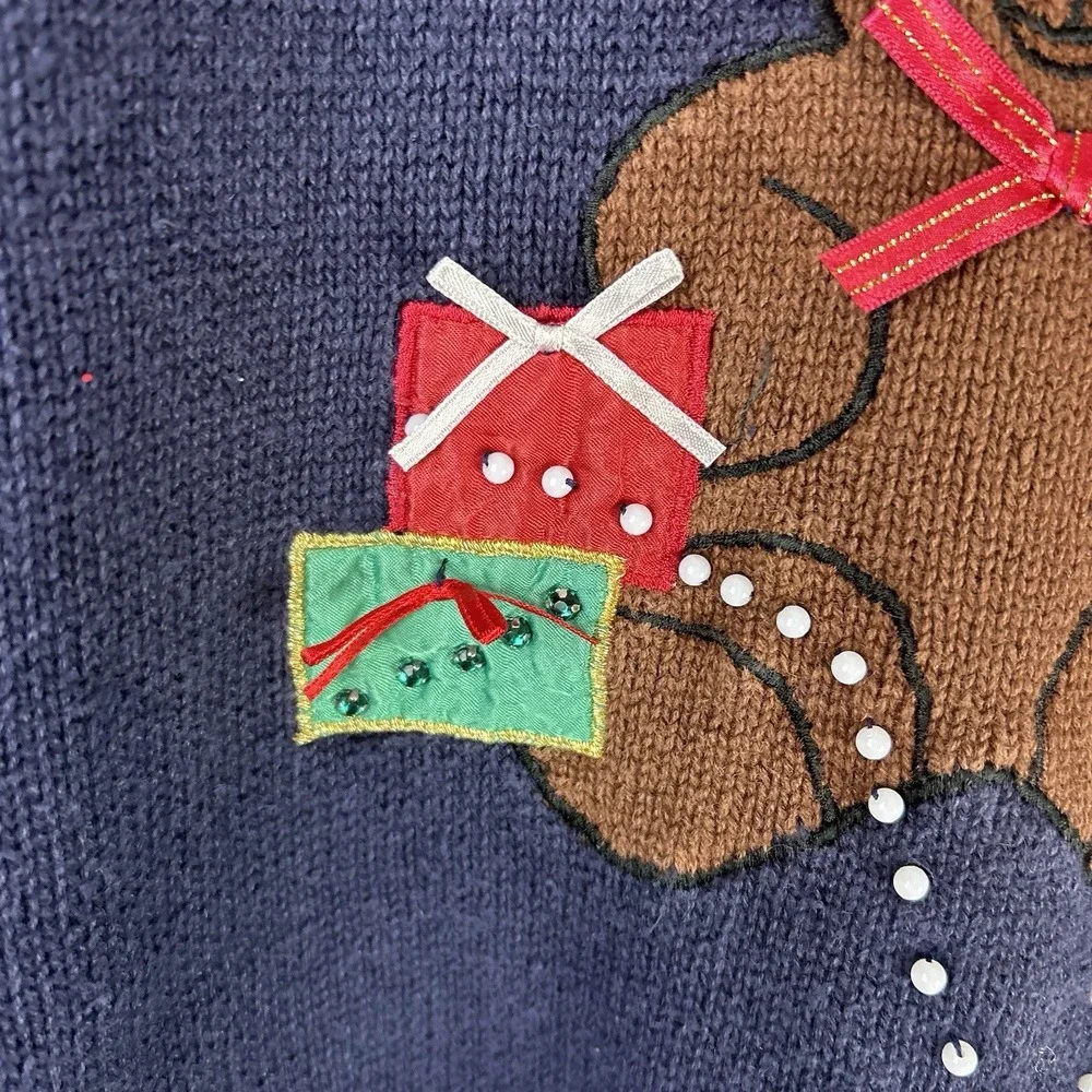 Vtg‎ Christmas Sampler Ugly Christmas Sweater Women's XL 1994 Bear Presents